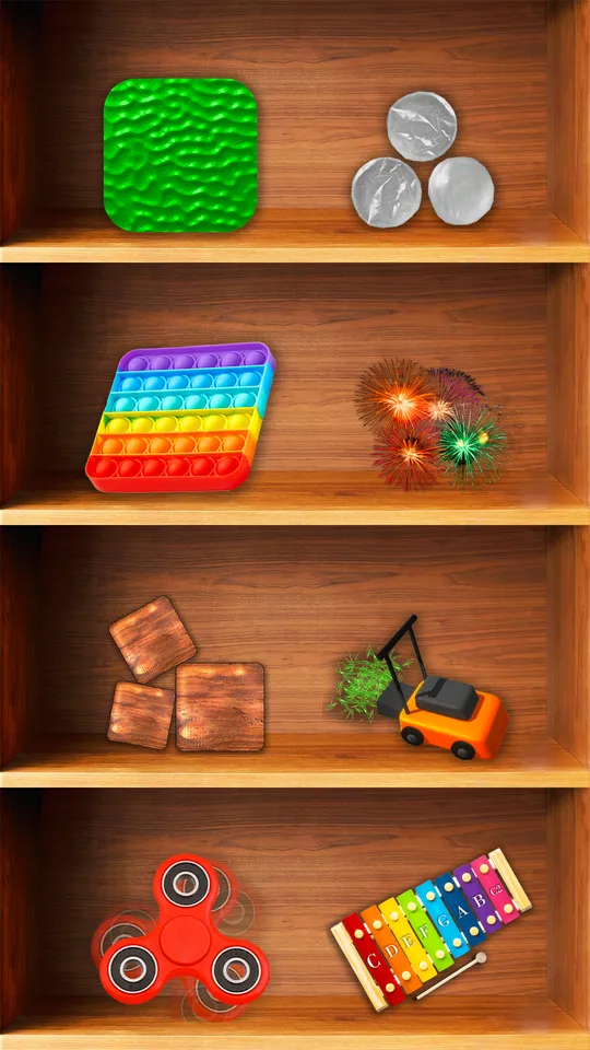 Antistress — the wooden toy shelf, the fidget spinner, pop it, slime, smashing phones and bubble wrap